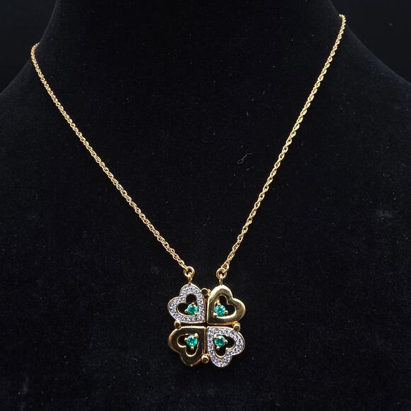 BGE Irish Shamrock Pendant Necklace CZ Gold Tone Irish St Patricks Day - Picture 6 of 9